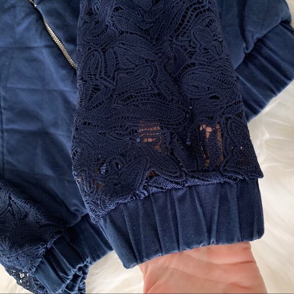 AMUR Quilted Lace Bomber Jacket Coat Ruched XS - Picture 6 of 13